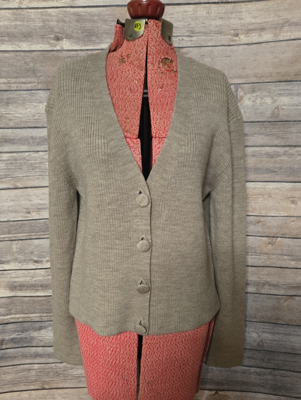 Topshop Taupe Ribbed V-Neck Button Cardigan